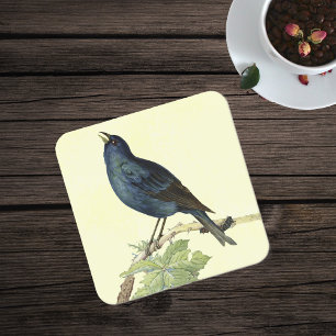 Dessous-de-verre Carré En Papier Elégant Vintage noir Oiseau jaune
