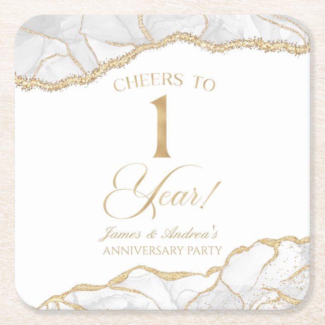 Dessous-de-verre Carré En Papier Elégant White Gold Agate 1er Anniversaire (Devant)