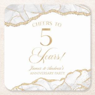 Dessous-de-verre Carré En Papier Elégant White Gold Agate 5e anniversaire fête