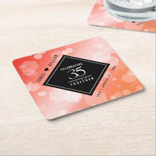 Dessous-de-verre Carré En Papier Elégante 35ème anniversaire de Mariage de corail