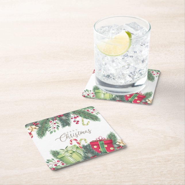 Dessous-de-verre Carré En Papier Elégante aquarelle Décorations festives Noël (En situation)