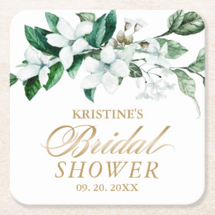 Dessous-de-verre Carré En Papier Elégante aquarelle florale Fête de l'mariée de
