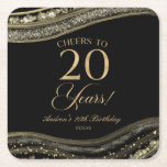 Dessous-de-verre Carré En Papier Elégante Black Gold Agate 20e fête d'anniversaire<br><div class="desc">Ce sont des Dessous de verre élégants Black Gold Agate 20th Birthday Party Paper !</div>