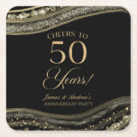 Dessous-de-verre Carré En Papier Élégante Black Gold Agate 50e Anniversaire Party<br><div class="desc">Ce sont des Elégants Dessous de verre de papier de fête du 50e anniversaire de Mariage Black Gold Agate !</div>