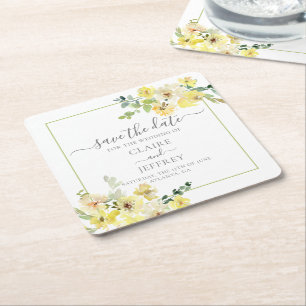 Dessous-de-verre Carré En Papier Élégante carte de sauvegarde de date en jaune flor