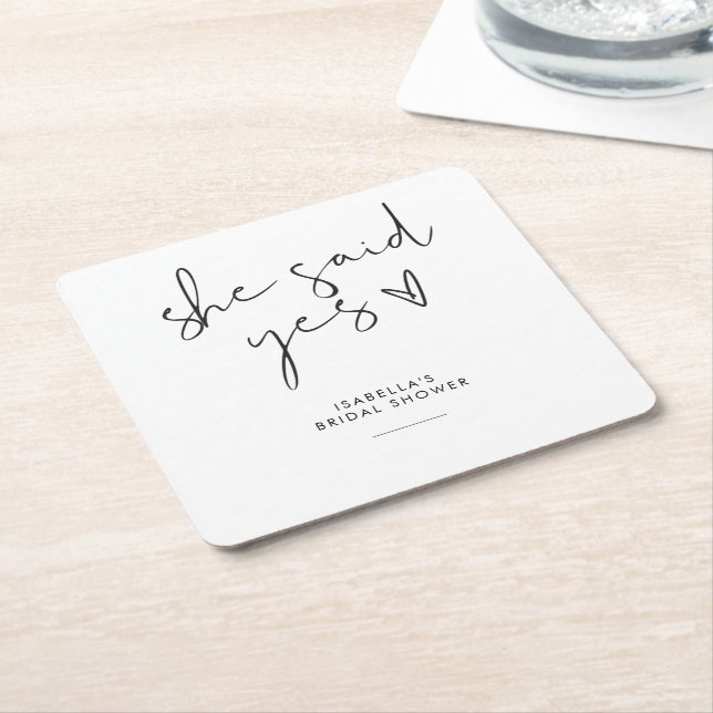 Dessous-de-verre Carré En Papier Élégante douche de mariée rétro noir et blanc (Incliné)