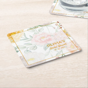 Dessous-de-verre Carré En Papier Élégante Fête de Fiançailles Florale Aquarelle