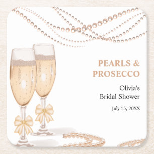 Dessous-de-verre Carré En Papier Élégante Fête de Mariage de Perles et Prosecco ave