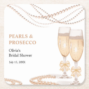 Dessous-de-verre Carré En Papier Élégante Fête de Mariage de Perles et Prosecco ave