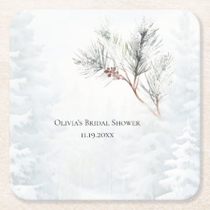 Dessous-de-verre Carré En Papier Elégante Fête des mariées blanche de pin d'hiver