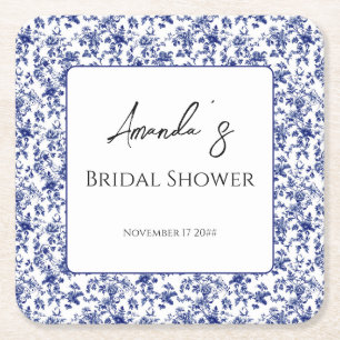 Dessous-de-verre Carré En Papier Elégante Fête des mariées Flore Bleu Toile