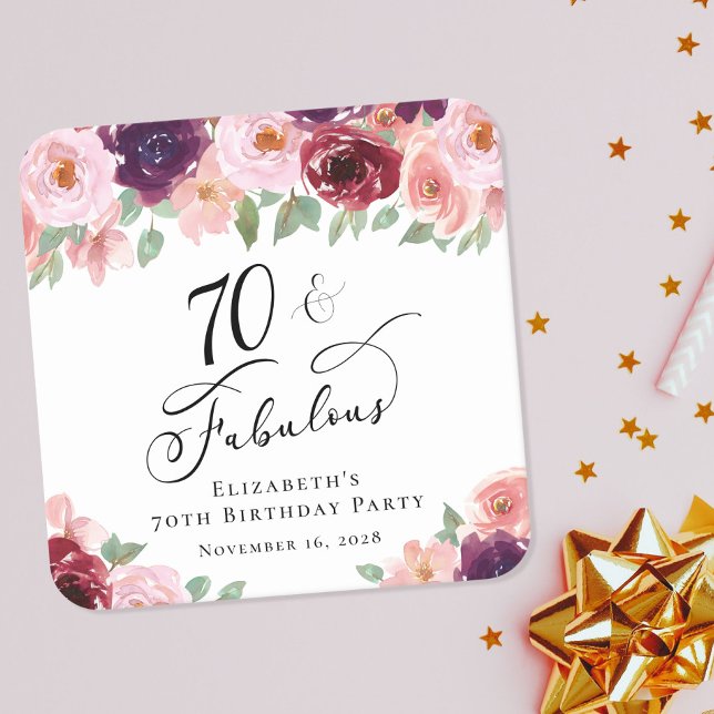 Dessous-de-verre Carré En Papier Elégante fête florale 70e anniversaire (Créateur téléchargé)