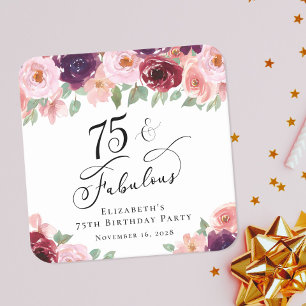 Dessous-de-verre Carré En Papier Élégante fête florale 75e anniversaire