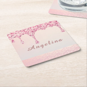 Dessous-de-verre Carré En Papier Élégante Goutte de Paillettes Rose Glamour