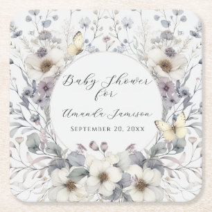Dessous-de-verre Carré En Papier Élégante lavande florale en Baby shower de fille b