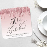 Dessous-de-verre Carré En Papier Elégante Parties scintillant Rose Rose Gold 50e fê<br><div class="desc">Dessous de verre personnalisés chic pour sa fête du 50e anniversaire avec "50 & Fabulous" dans un élégant script de calligraphie sur un arrière - plan rose et sombre et dégoulinant rose et rose parties scintillant en or faux. Parfait pour la décoration des tables que les clients peuvent ramener à...</div>