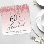 Dessous-de-verre Carré En Papier Elégante Parties scintillant Rose Rose Gold 60e fê<br><div class="desc">Dessous de verre personnalisés chic pour sa 60e fête d'anniversaire avec "60 & Fabulous" dans un élégant script de calligraphie sur un arrière - plan rose ombre et dégoulinant rose et rose parties scintillant en or faux. Parfait pour la décoration de fête que les clients peuvent rapporter comme souvenir.</div>