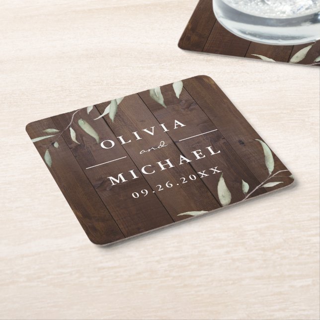 Dessous-de-verre Carré En Papier Élégante verdure grange bois comté mariage rustiqu (Incliné)