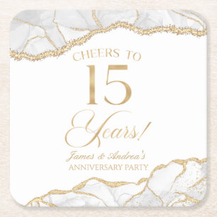 Dessous-de-verre Carré En Papier Élégante White Gold Agate 15e anniversaire fête