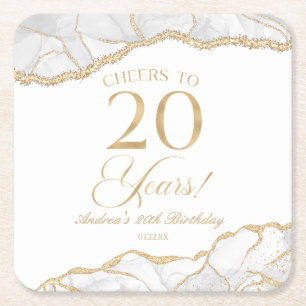 Dessous-de-verre Carré En Papier Elégante White Gold Agate 20e fête d'anniversaire