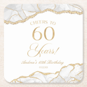 Dessous-de-verre Carré En Papier Elégante White Gold Agate 60e fête d'anniversaire
