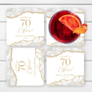 Dessous-de-verre Carré En Papier Elégante White Gold Agate 70e fête d'anniversaire