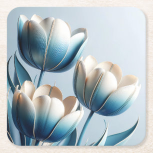 Dessous-de-verre Carré En Papier Élégantes tulipes bleues et blanches
