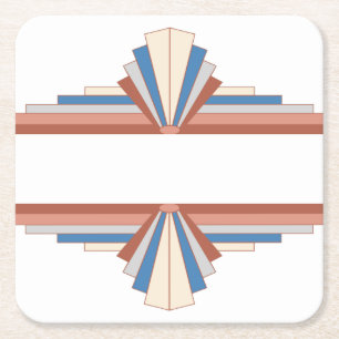 Dessous-de-verre Carré En Papier Éléments Art déco en or rose & bleu brumeux 10d