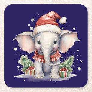 Dessous-de-verre Carré En Papier Éléphant de Noël mignon