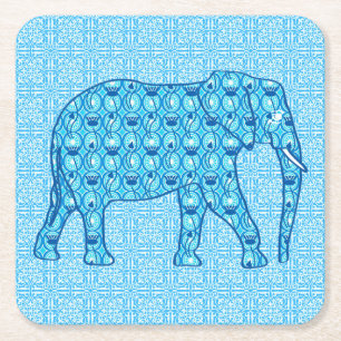 Dessous-de-verre Carré En Papier Éléphant fleur de lotus - turquoise