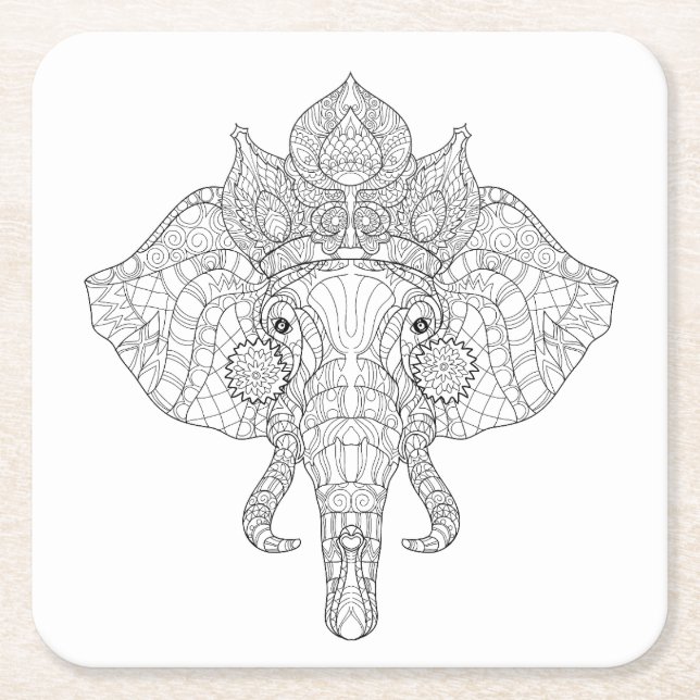 Dessous-de-verre Carré En Papier Éléphant Zendoodle principal (Devant)