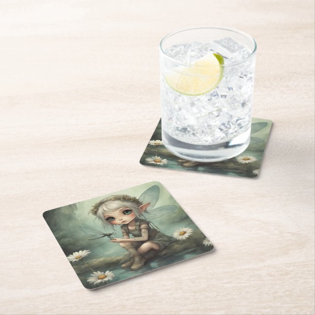 Dessous-de-verre Carré En Papier Elfe et libellule 5 (En situation)