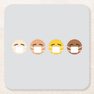 Dessous-de-verre Carré En Papier Emoji Masqué Visages Masque Haut COVID