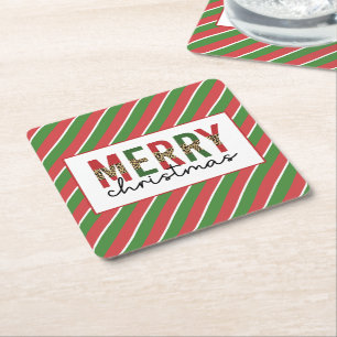 Dessous-de-verre Carré En Papier Empreinte de léopard de Noël moderne Red Green Str
