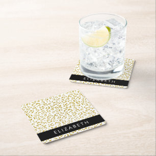 Dessous-de-verre Carré En Papier Empreinte de léopard, Leopard d'or, Parties scinti