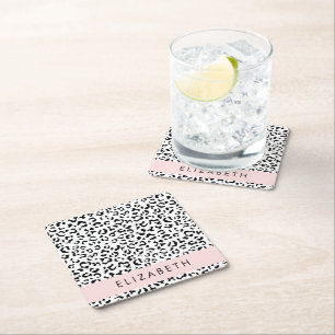 Dessous-de-verre Carré En Papier Empreinte de léopard, Spots, Noir Et Blanc, Votre 