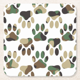 Dessous-de-verre Carré En Papier Empreinte de patte de chien Motif Camo