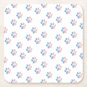 Dessous-de-verre Carré En Papier Empreintes de pattes dégradé bleu rose et jaune