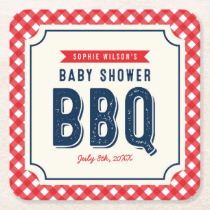 Dessous-de-verre Carré En Papier En vichy rouge et Baby shower BBQ bleu