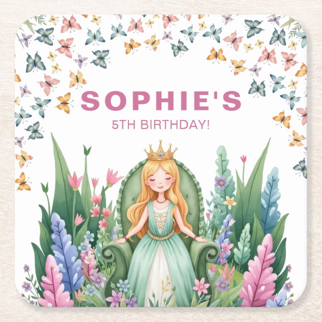 Dessous-de-verre Carré En Papier Enchanted Woodland Fairy Princess Anniversaire (Devant)