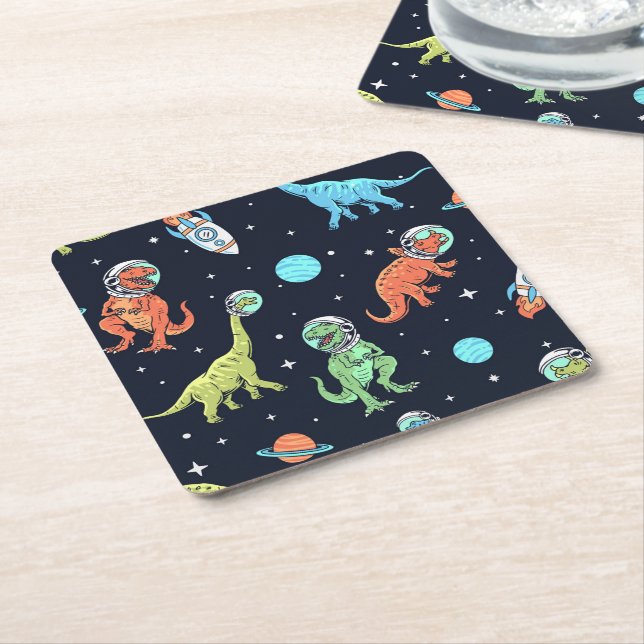 Dessous-de-verre Carré En Papier Enfants Dinosaur Astronaut Motif (Incliné)
