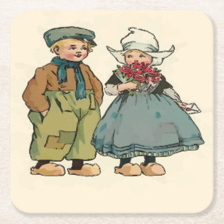 Dessous-de-verre Carré En Papier Enfants hollandais mignons
