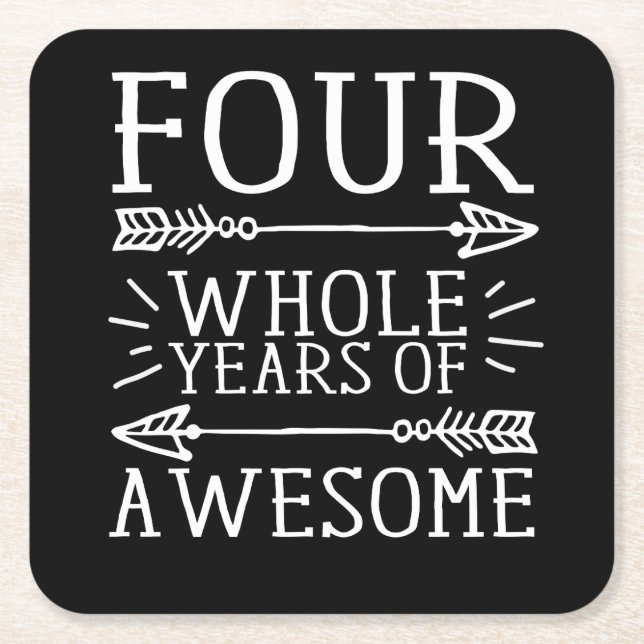 Dessous-de-verre Carré En Papier Enfants Quatrième anniversaire garçon, 4 ans anniv (Devant)