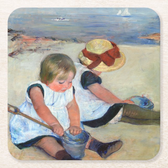 Dessous-de-verre Carré En Papier Enfants sur la plage, Cassatt (Devant)