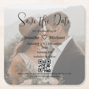 Dessous-de-verre Carré En Papier enregistrer la date code qr couple photo boho mari