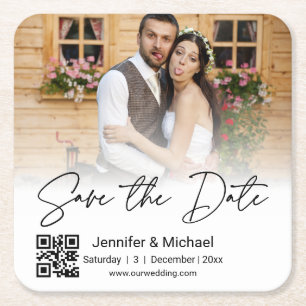Dessous-de-verre Carré En Papier enregistrer la date code qr couple photo stylé
