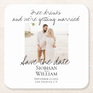 Dessous-de-verre Carré En Papier Enregistrer la date manuscrite photo personnalisée