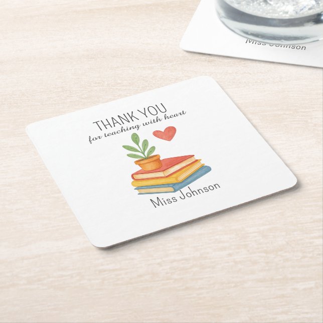Dessous-de-verre Carré En Papier Enseignant Merci - Cadeau d'appréciation du coeur  (Incliné)