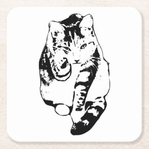 Dessous-de-verre Carré En Papier Ensemble de Dessous de verre de chats en encre gra