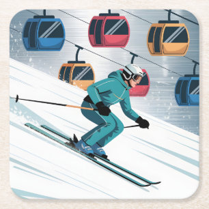 Dessous-de-verre Carré En Papier Ensemble de Dessous de verre skieurs de ski de rem